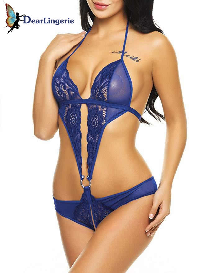 The lace embroidery bodysuit sexy lingerie with front button, super sexy and comfortable