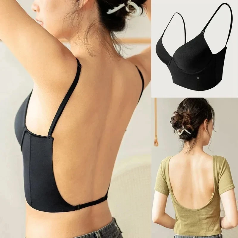 kf-S0451fc7ccd4545db950432e61d57a3787 Women Invisible Bra Deep U Plunge Bras Backless Top for Dresses Sexy Lingerie with Transparent Strap Push Up Strapless Underwea