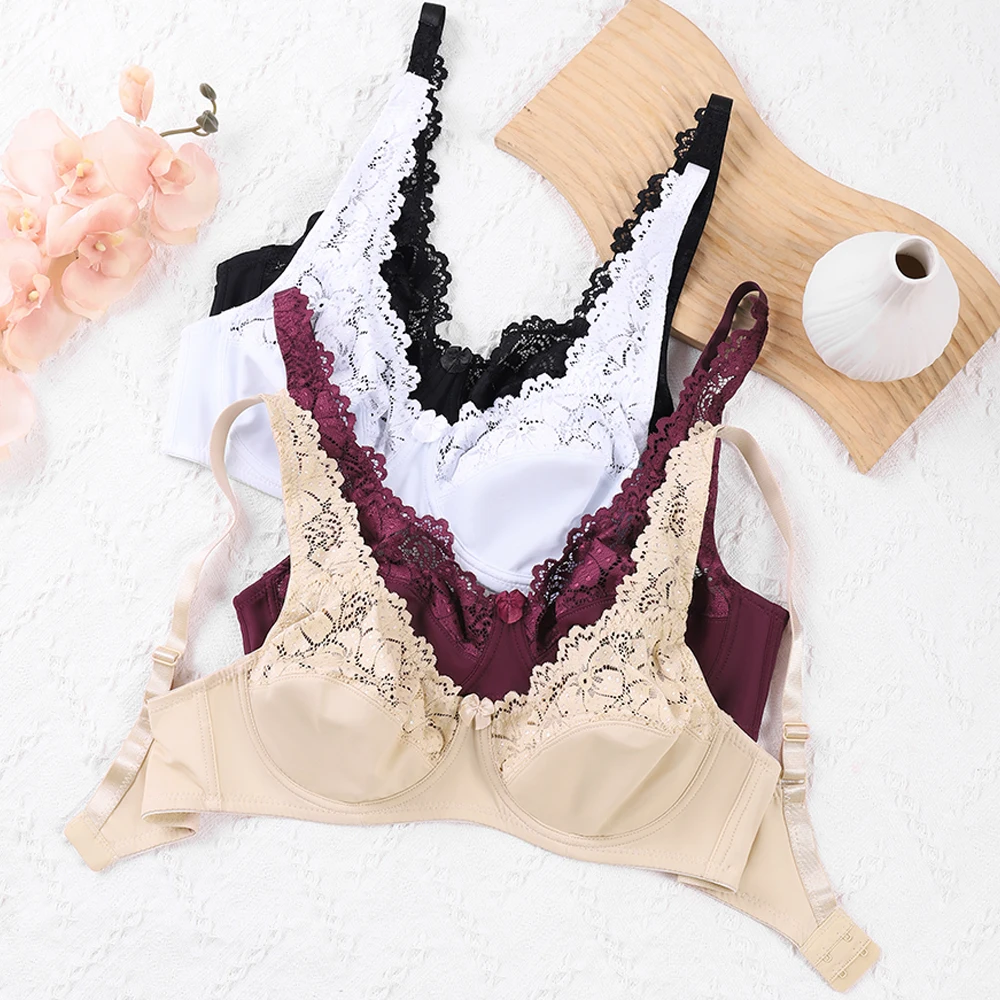 Lace Bras For Women Plus Size Bra Embroidery Floral Sexy Lingerie Tops BH Underwire Brassiere B C D E F Cup