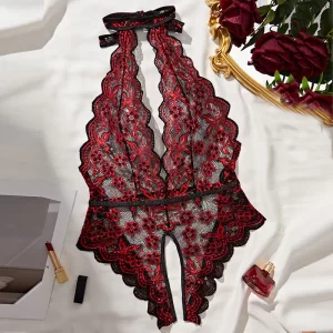 kf-S2bc5377b1f894554bf3696d8b096f69bH One-piece Porn Lingerie Transparent Hollow Crotchless Bodysuit Erotic Costume Women's Lace Deep V Bra Open Sexy Underwear Set