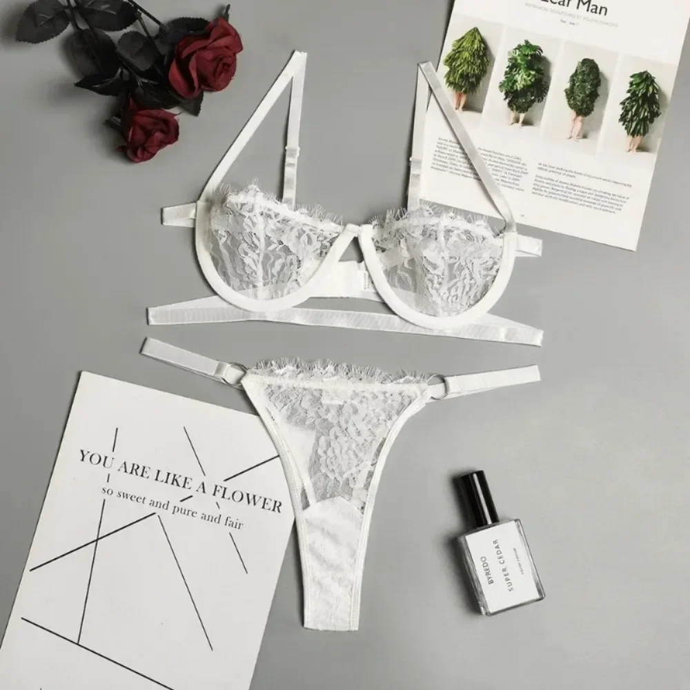 kf-S380c01f73add42428d7561f538561570y Sexy Lingerie Woman Lace Transparent Underwear Fairy Embroidery Brief Sets Delicate Bra Kit Push Up Breves Sets Thin Erotic Bras
