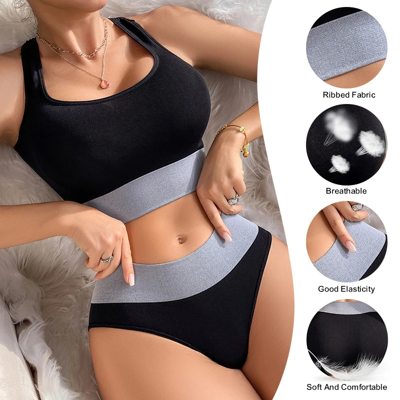 kf-S495d68acf1f74910829c86141fad047bS 2pcs Seamless Women Panties And Bras Underwear Set Low Rise Breathable Comfortable Female Underpants Sports Lingerie Set