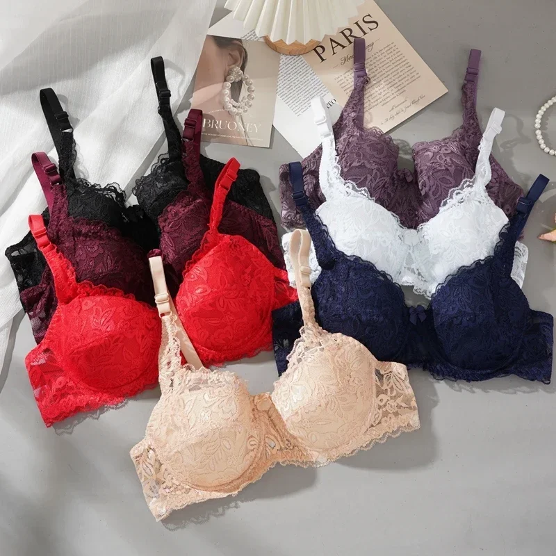 kf-S56cdd00d787a4682b594ff2c3be0ae9aQ Women's Sexy Lace Thin Bra with Underwire Plus Size Traditional Lace Bra Gathering Steel Ring Breast 36-42 C/D Cup Underwear