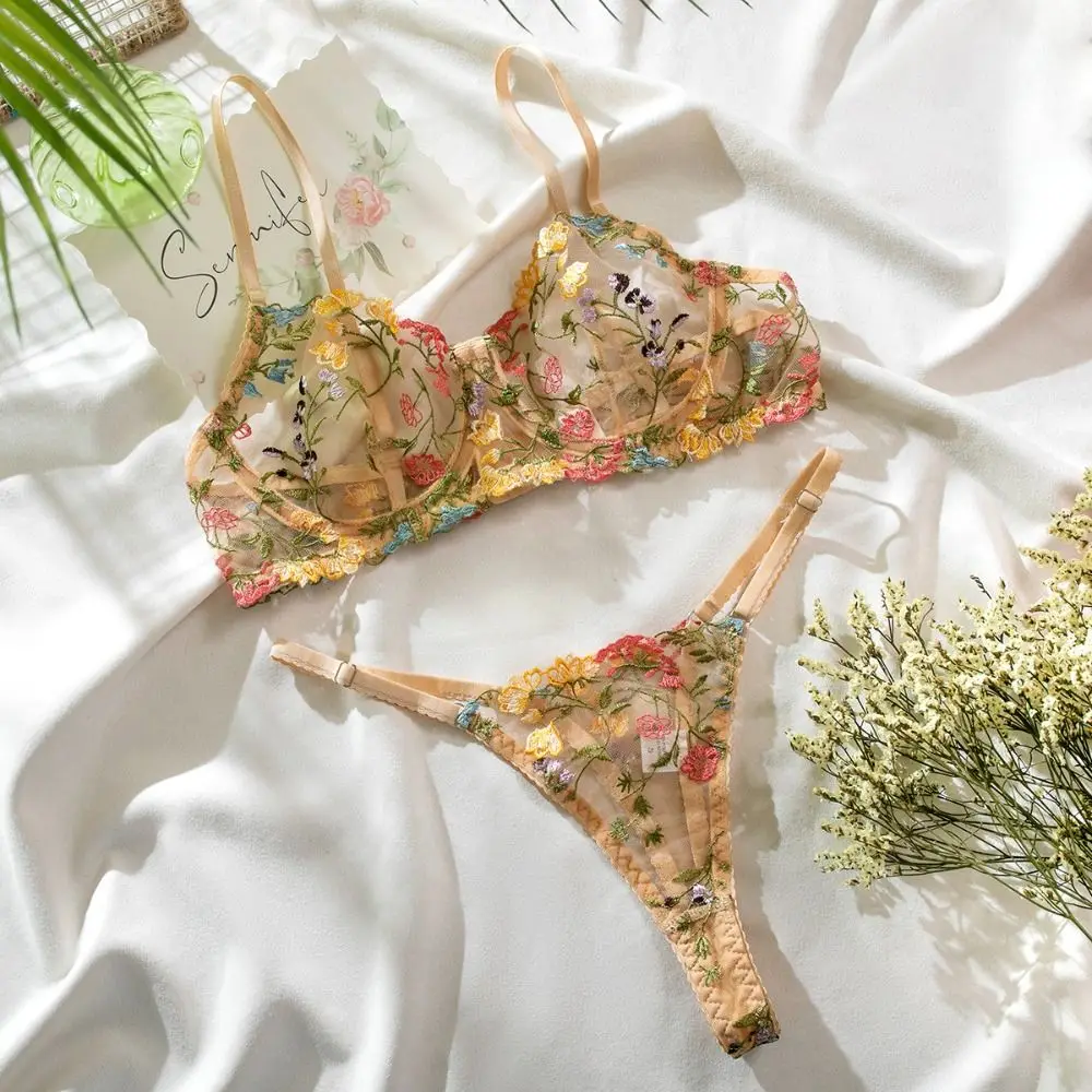 kf-S80c3f0b120b74373b7de7a79889e2ecav 2-Piece Embroidery Lingerie Set Sexy Floral Sheer Wireless Bra Boho Bra Panty Set