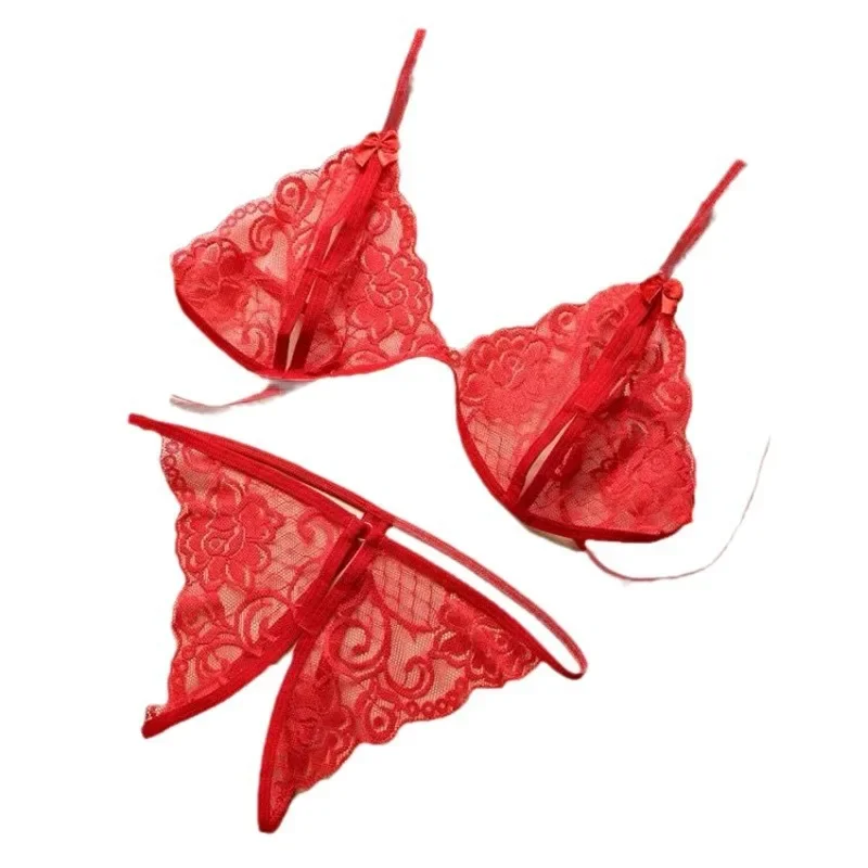 kf-Sc4e41f57aaf541148a37f2b8769c150bn Lace-up Lingerie Set Women Hot Open Crotch Transparent Bra Hot Sale Sexy Thong Set Sex Temptation Erotic Couples Date Underwear