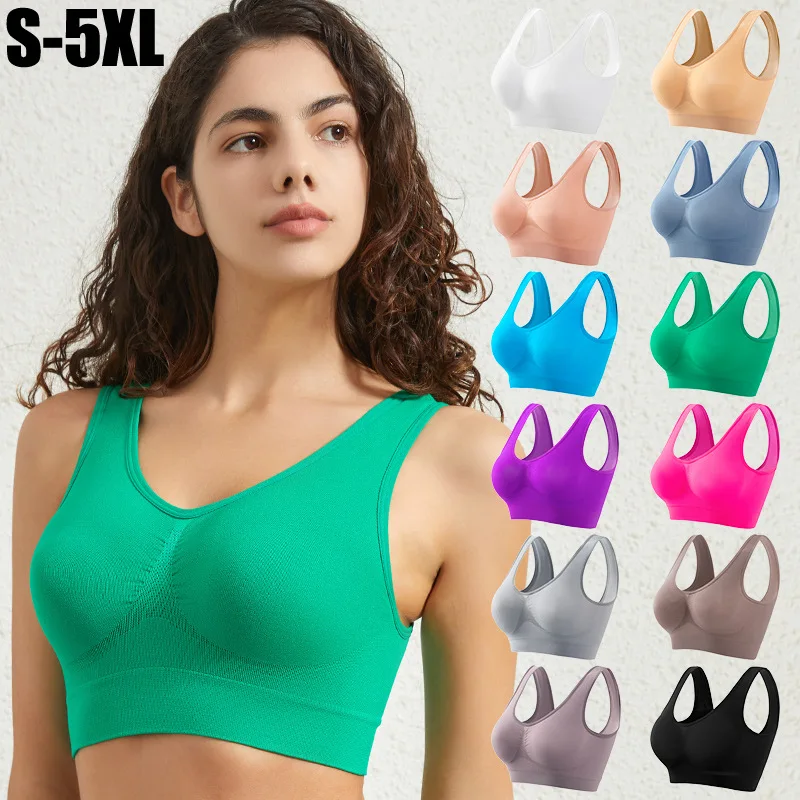 kf-Sde8270ce0d604e008d7fce5730cd8a2cN Women's S-5XL Seamless Bra Push-Up Sports Bra Non-wire Crop Tops Solid Color Sexy Lingerie No Pads Breathable Female Brassiere