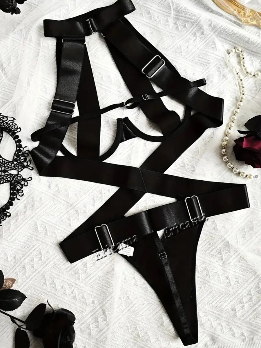 kf-Se37d93f1d78c478aa34da3598d173519F Bondage Lace Bra and Brief with Panties Set Sexy Lingerie for Women Underwear Suspender Hot Erotic Lingerie See Through Outfits