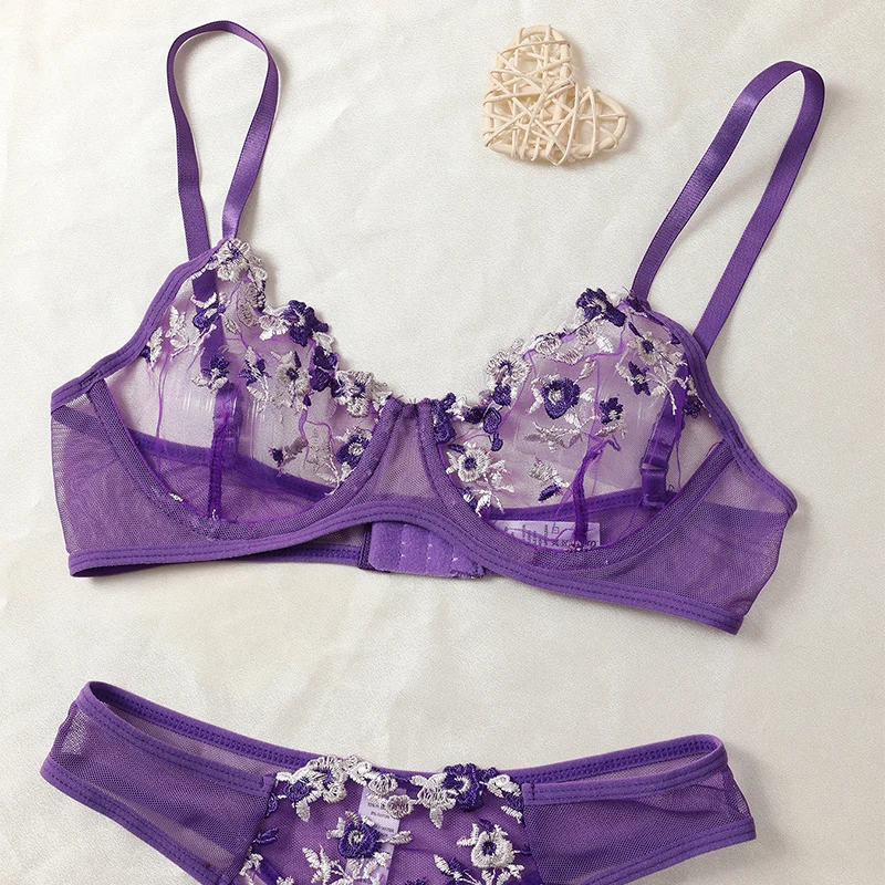 kf-Sf2998e2c04a542f9a04abd1f078eb565a Purple Women's Underwear Sexy Lingerie Set 2-Pieces Fancy Woman Semi-Sheer Embroidery Beautiful Bra And Panty Set Erotic Outfits