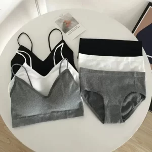 kf-Sf9058e3677554eedb75cdf8e03d7b812W Women's Sports Bra Set Underwear Bra Korean Style Push Up No Steel Ring Bra Sexy Tube Top High Elastic Panty Set